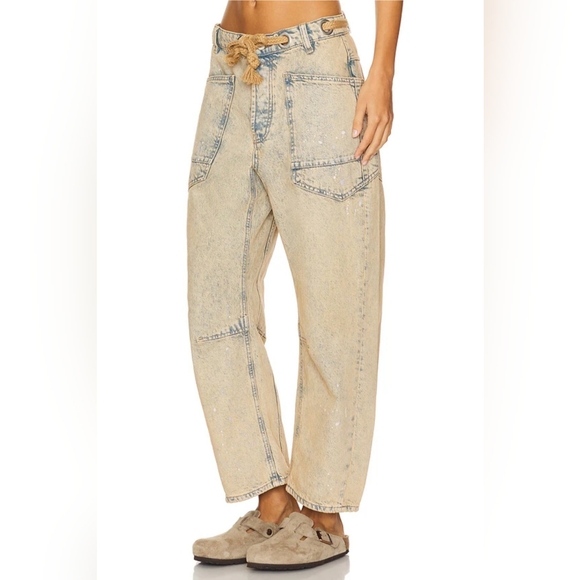 FREE PEOPLE MOXIE LOW SLUNG PULL ON BARREL JEANS COWBOY - Picture 2 of 10